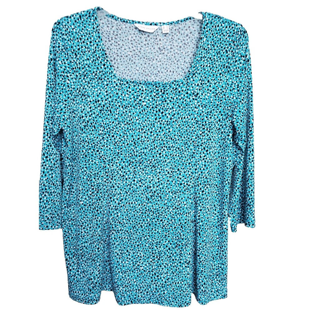 Susan Graver Teal Speckled LiquidKnit Square Neck Fit & Flare Top Size Large